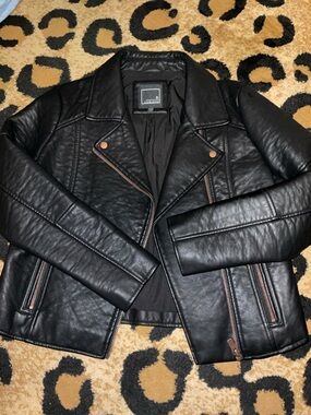 Women’s Black Faux Leather Moto Jacket with Asymmetrical Zip